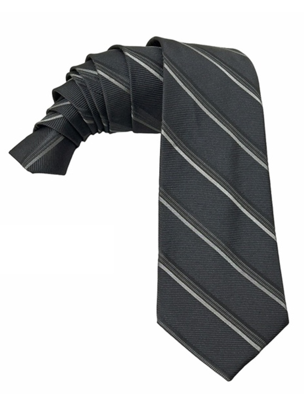 Michael Kors Necktie Tie Diagonal Stripe on Grey Silver Textured 100% Silk